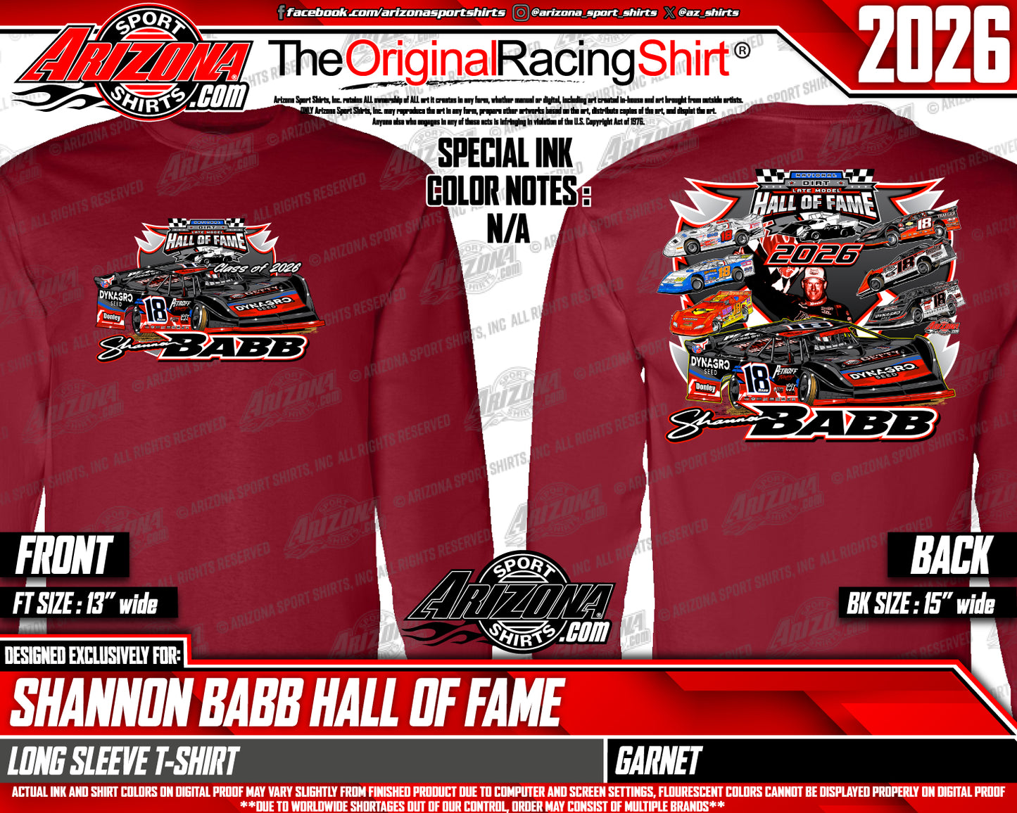 Pre Order 2026 Shannon Babb Hall Of Fame Long Sleeve T Shirt (Garnet)