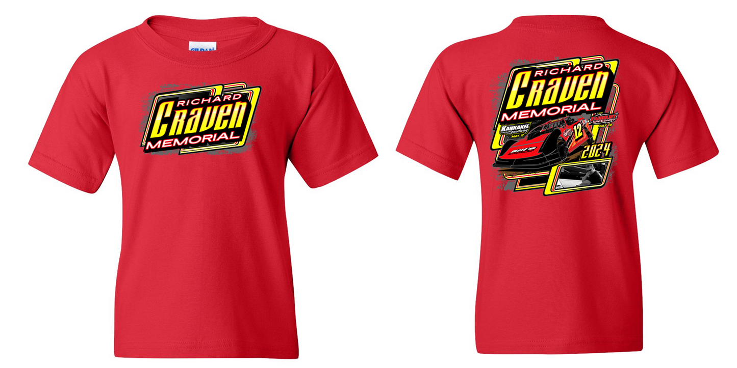 Pre Order Richard Craven Memorial YOUTH T Shirt  Red  (Ships Before March 2nd)